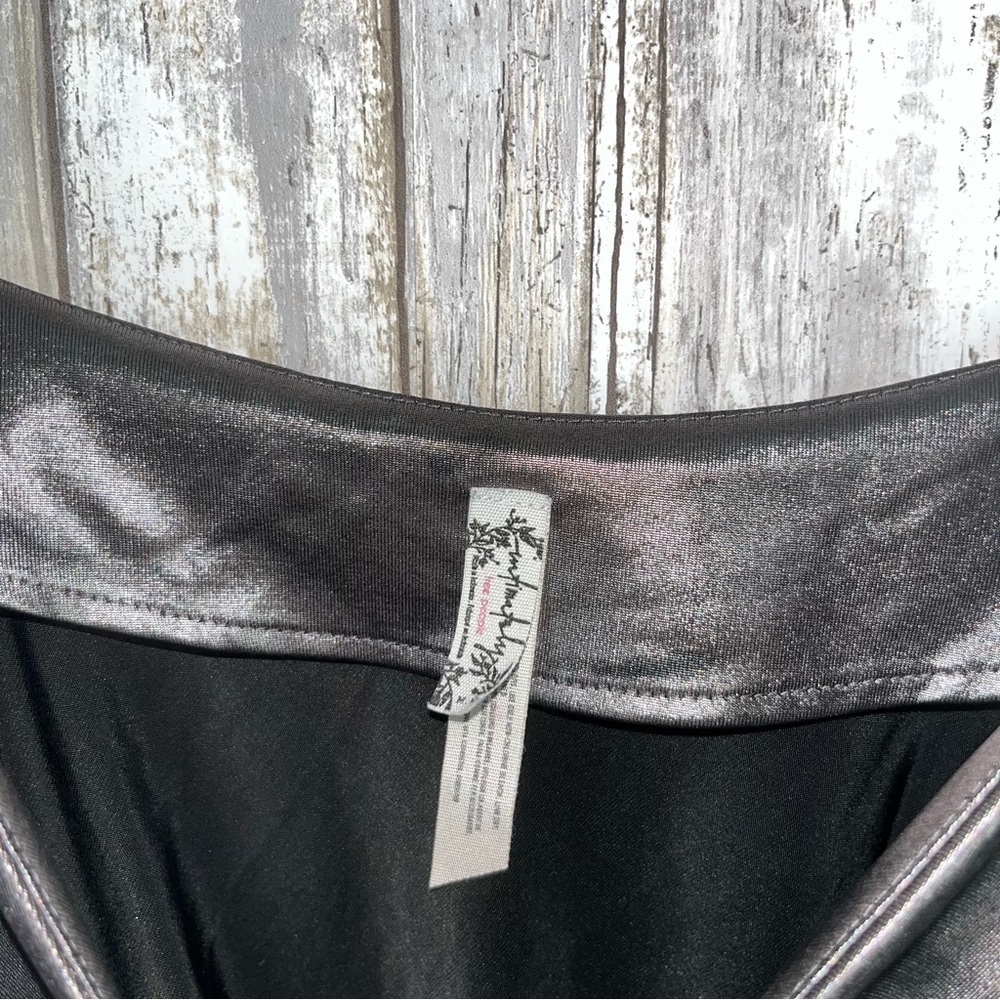 Free People Metallic Foil Bodysuit Lace Cami Silver Medium Intimately FP - Picture 7 of 8